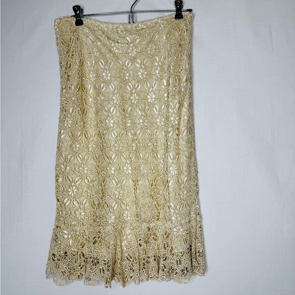 Lafayette Women Lace Overlay Skirt Sz 8 Coquette Ethereal Whimsical Boho Cottage